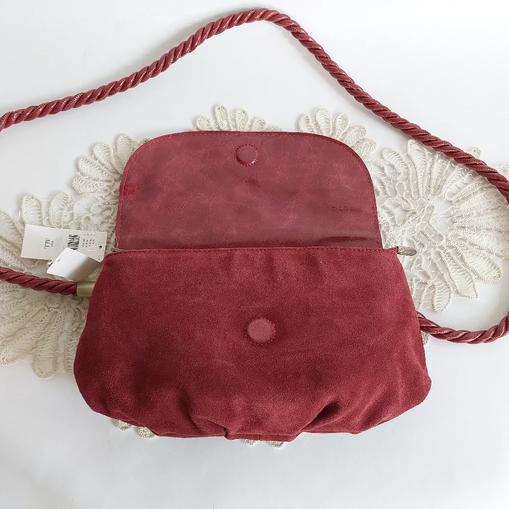 NWT Anthropologie Rust Suede and Patent Leather Pleated Crossbody/clutch - Picture 6 of 11